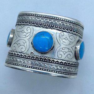 Single Afghan Tribal Handcuff Afghan Cuff With Stones, Kuchi Jewelry
